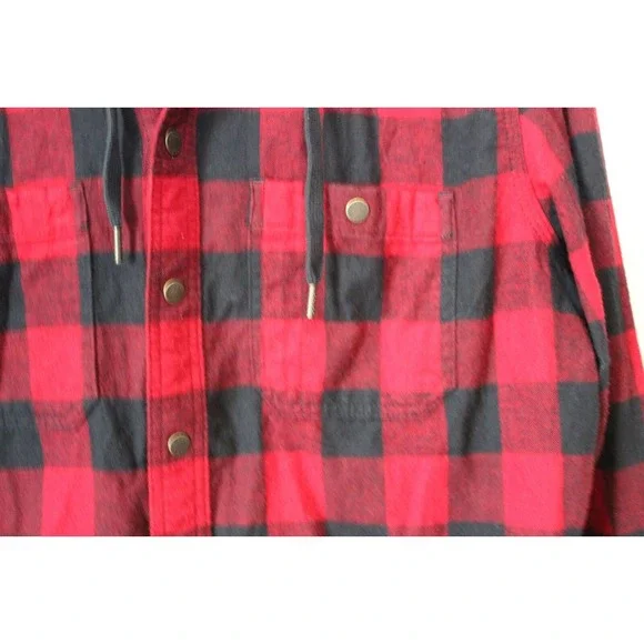 L.L. Bean Men's Scotch Plaid Flannel Hooded Shirt Tartan Red Large Tall H13844 - Picture 5 of 10